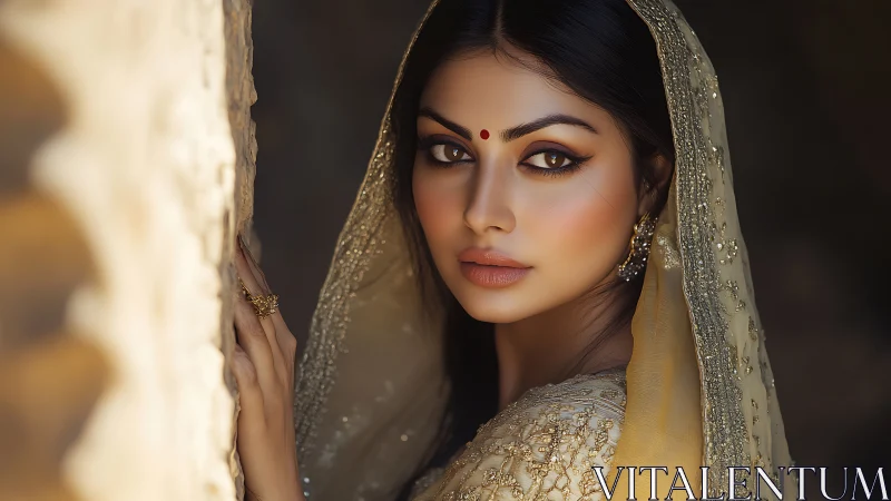 Elegant Indian Woman in Traditional Attire, Artistic Portrait.