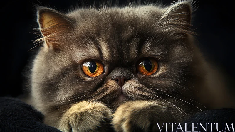 Persian Blue-Grey Cat with Amber Ocular Highlights, Studio Portraiture