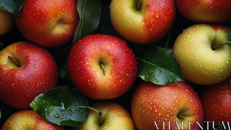 High-resolution macro study of dew-covered red and yellow apples