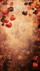 Autumn leaves frame textured ochre background in bokeh glow.