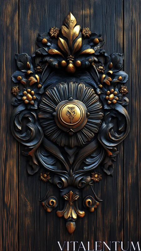 Ornate golden door carving inviting stories and quiet wonder.