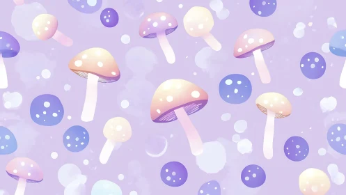 Pastel mushrooms float across soft lavender dream field.