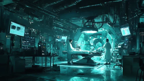 Warm glow of science in a futuristic research surgery lab.