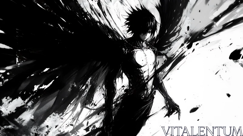 Ink-born dark angel tears open the canvas of light