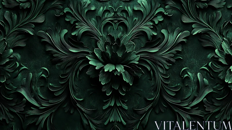 Emerald floral swirls unfolding in ornate leafy harmony.