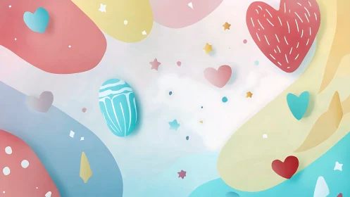 Joyful pastel hearts and shapes dance in playful harmony