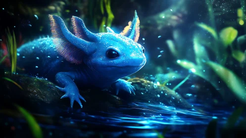 Moonlit lagoon axolotl sprite in luminous blue hush.