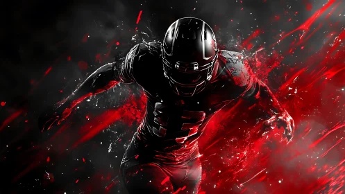 Explosive American football runner in red particle motion field