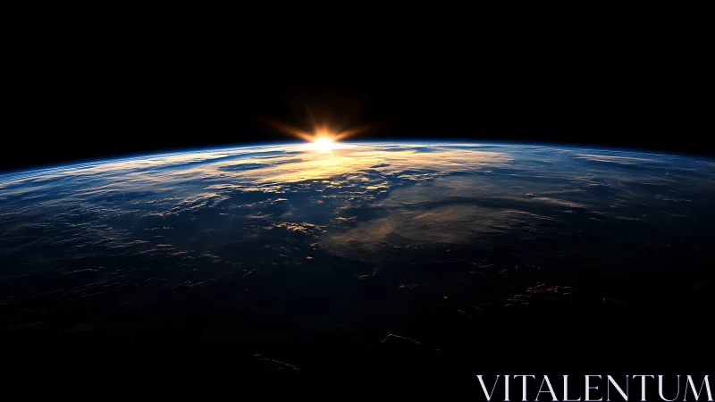 Gentle sunrise over Earth&rsquo;s blue horizon from space.