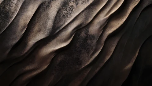 Photorealistic bronze textile waves with tactile patina surface.