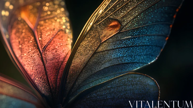 Iridescent butterfly wings whisper in molten twilight color