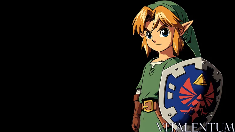 Heroic anime warrior stands ready against deep black void