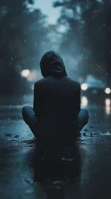 Midnight hooded dreamer listens to the rain&rsquo;s low heartbeat