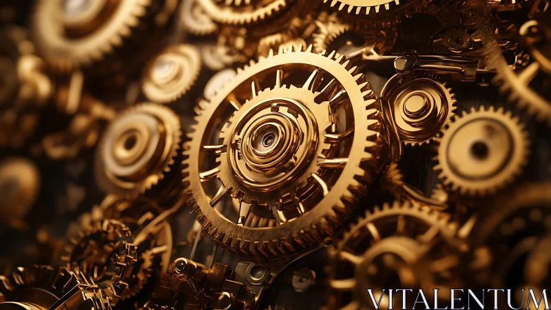 Intricate golden gears interlock in a steampunk mechanical core.