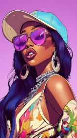 Vibrant vector portrait of stylish woman in cap and shades
