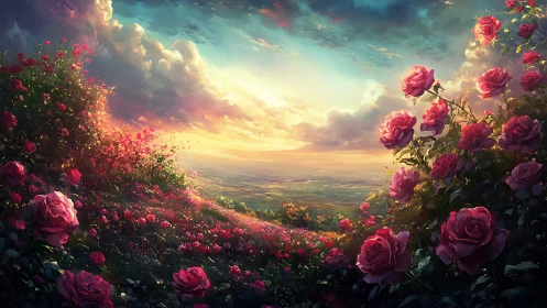 Rose Garden at Golden Hour with Expansive Valley View.