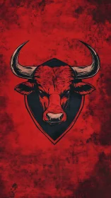 Red grunge bull head emblem on textured background.