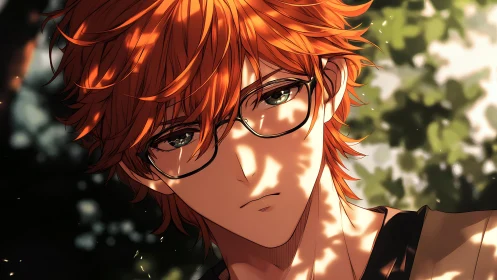 Cinematic anime portrait uses dappled rim lighting on red hair