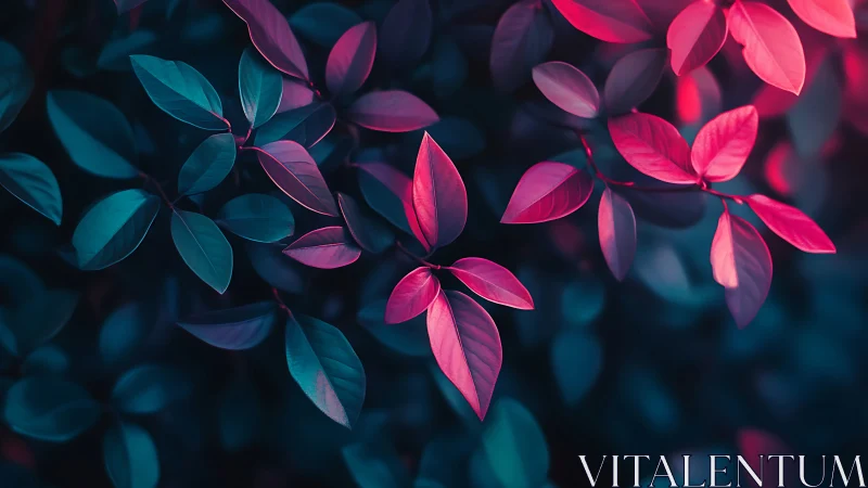 Neon bicolor foliage in cinematic dual-tone lighting study.