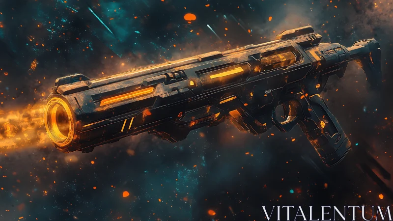 Cyberpunk plasma rifle render with glowing barrel detailing.