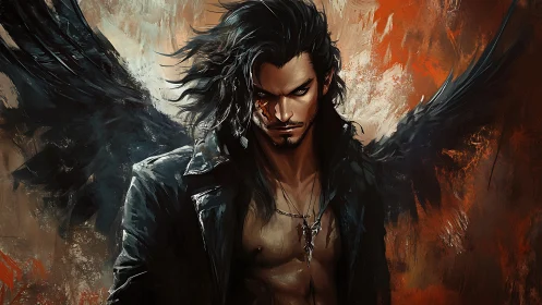 Digital painting of dark winged antihero in dynamic chiaroscuro.