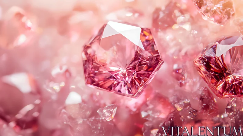 Pink faceted gemstones with crystalline bokeh and radiant highlights.