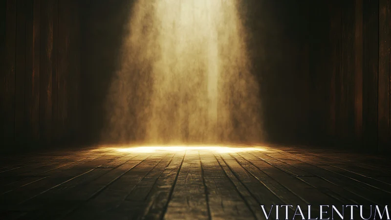 Volumetric spotlight piercing particulates in wooden chamber.