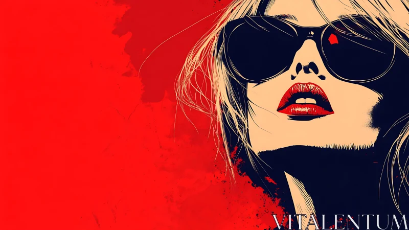 Bold red pop portrait with sunglasses and vivid lips.