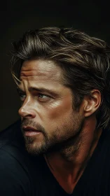 Brooding male portrait in dramatic side profile lighting.