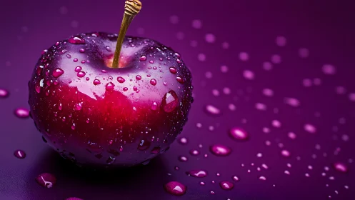 Glistening plum apple in a dreamy purple splashscape.