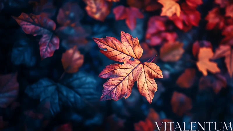 Lone ember leaf drifting above a twilight forest floor.