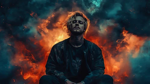 Stormborn drifter crowned in fire and midnight smoke.