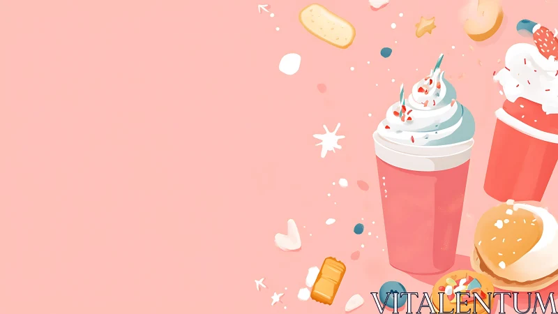 Pastel milkshake illustration with playful dessert treats.