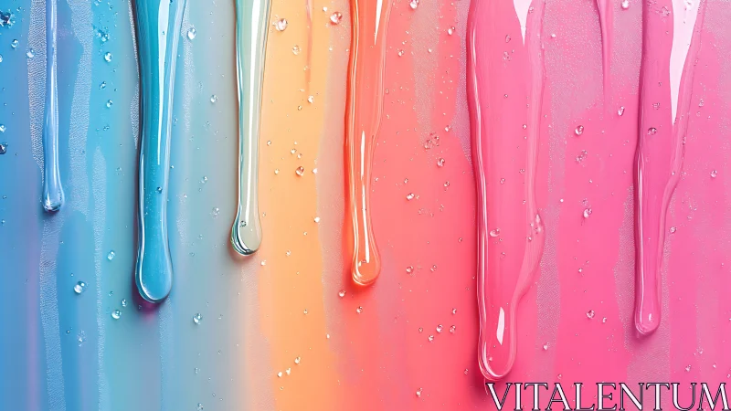 Candy-coated color drips sliding down a dewy rainbow wall.