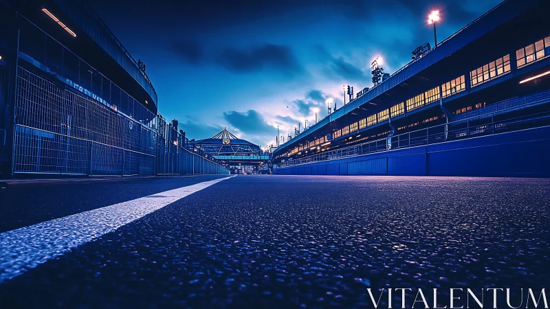 Blue hour racetrack lane invites calm before the action