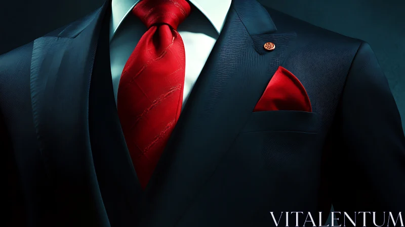 Navy Suit with Crimson Tie and Pocket Square.