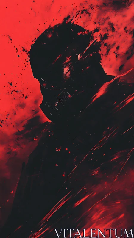 Cyberpunk operative in red-black abstraction, dynamic silhouette.