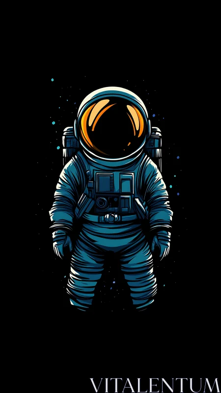 Lone astronaut stands in glowing suit against deep space void