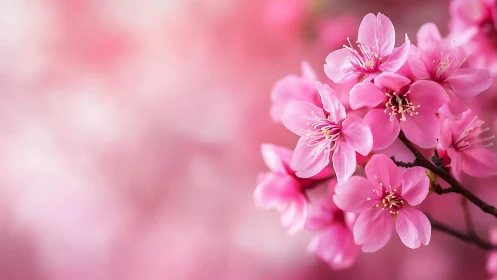 Pink Prunus Blossoms with Selective Focus Depth of Field and Warm Color Gradient