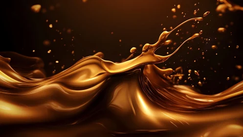 Golden liquid splash in motion, abstract art style with rich lighting.