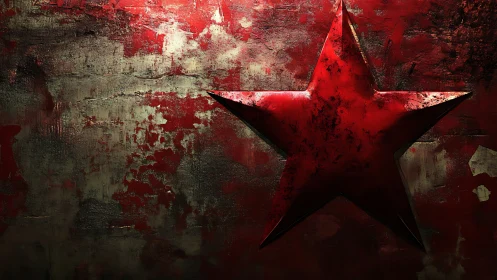 Textured red star emblem on distressed grunge wall.