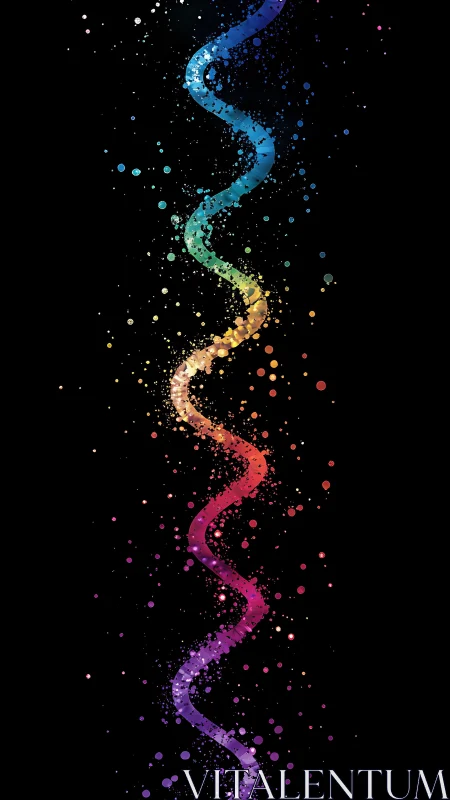 Vertical rainbow spiral formed by luminous particle stream