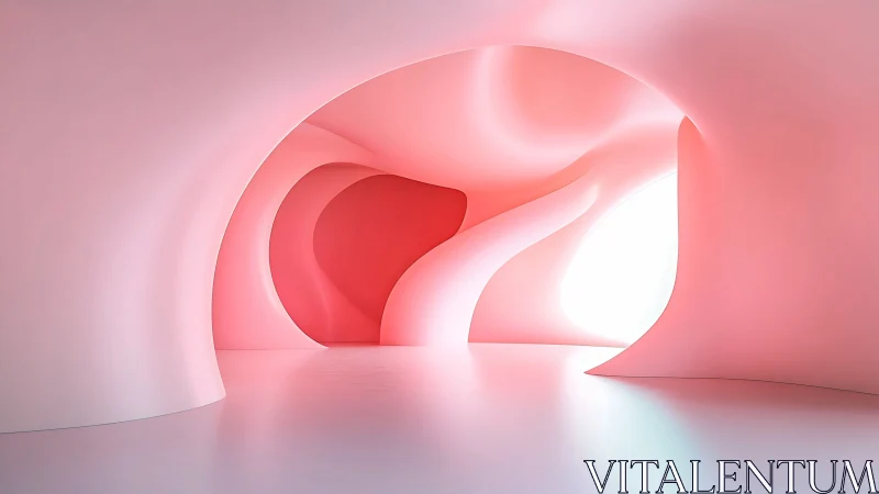 Curved pink corridors breathe soft light into a quiet dream
