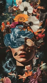 Cosmic Flora Mindscape With Earth-Crowned Dreamer Portrait.