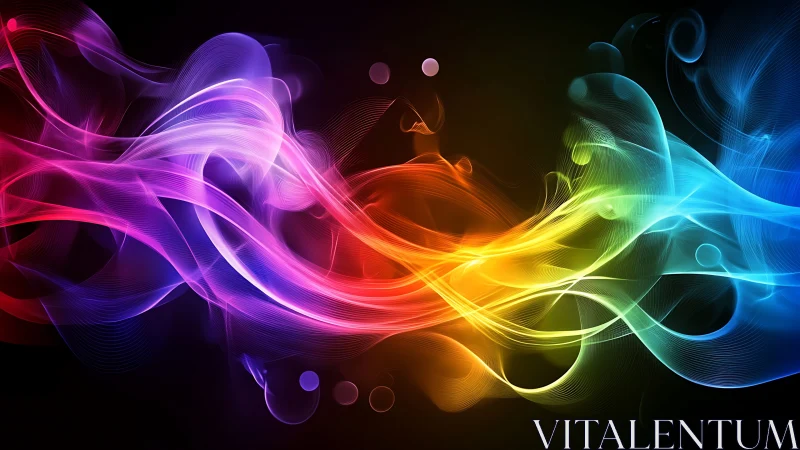 Flowing rainbow light waves dancing across the dark.