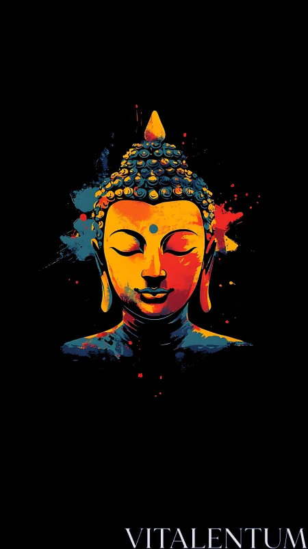Chromatic Buddha drifts in quiet between splashes of night