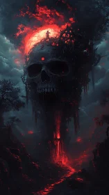 Bloodred eclipse crowned upon the towering skull citadel.