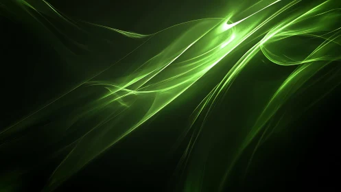 Glowing Green Abstract Light Waves on a Dark Background.