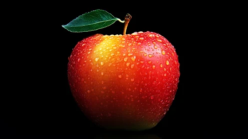 Red apple with water droplets isolated on black background