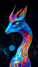 Bioluminescent alien cervid portrait with iridescent fractal skin